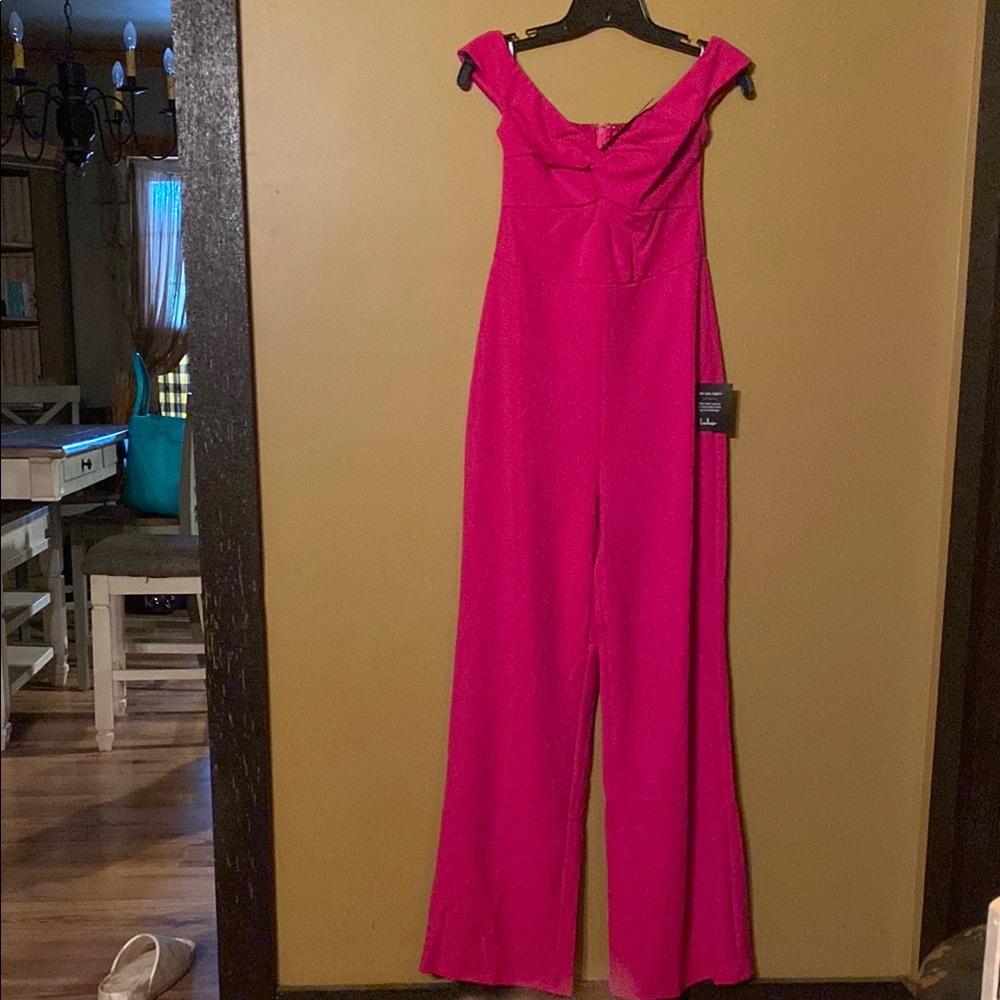Lulu's Pink Off-Shoulder Jumpsuit Wide Leg